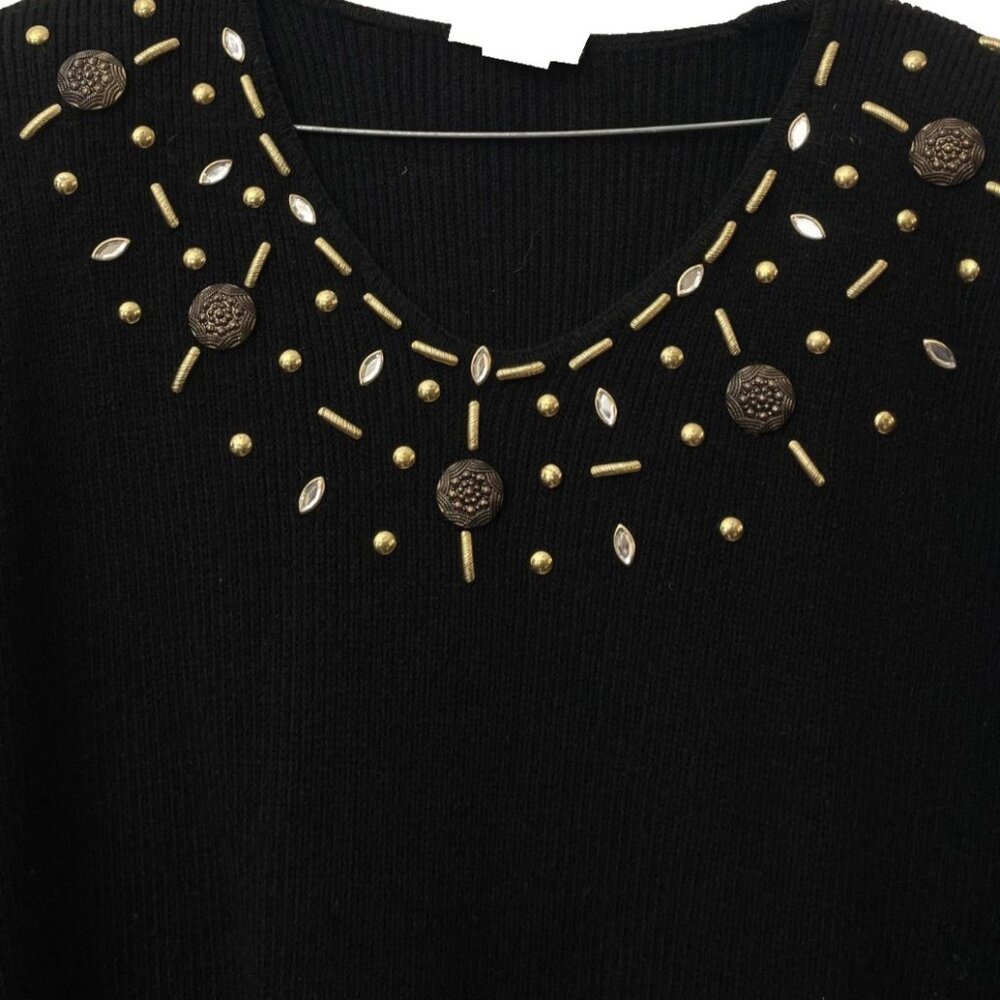 Cover Charge Vintage 90s Black Gold Gemstone Sweater One Size Knitted - Picture 2 of 11